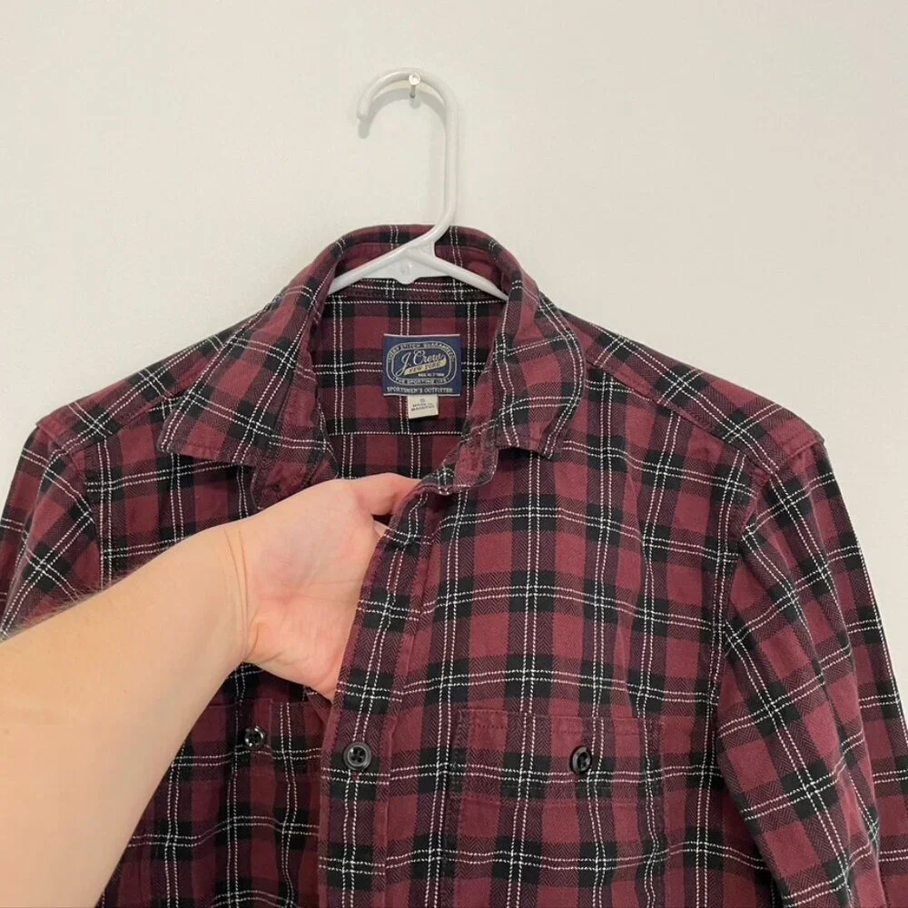 J. CREW Mens Sportsman's Outfitter Red Black White Plaid Button Down Flannel S